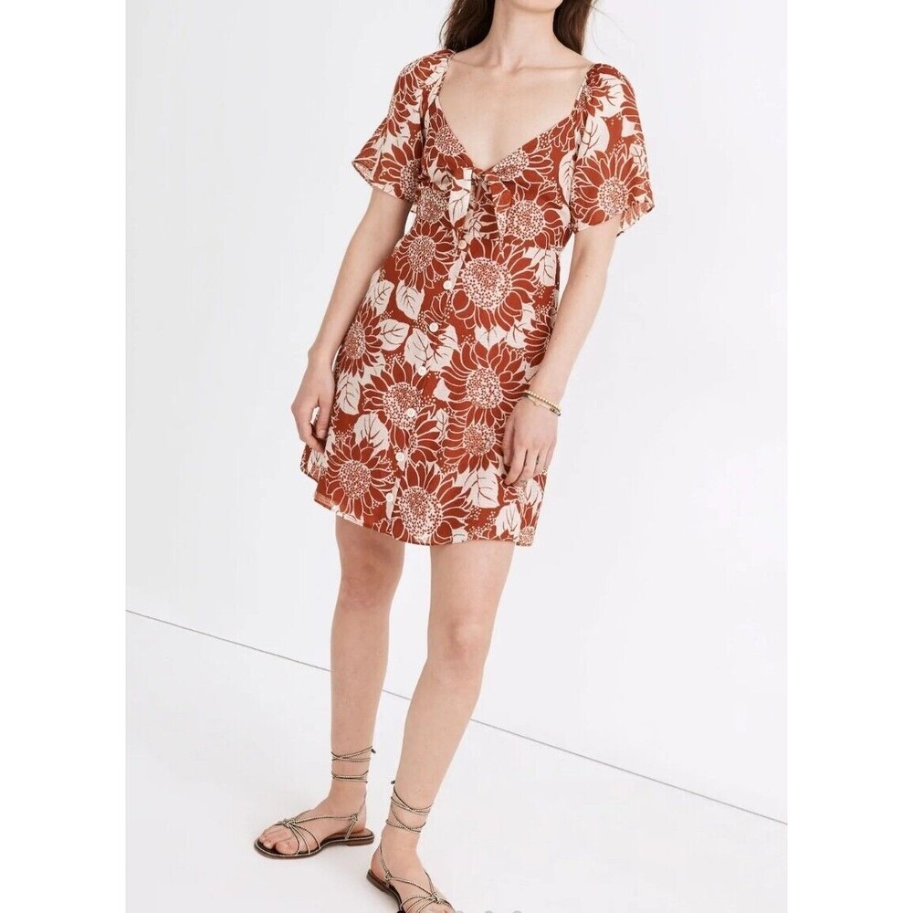 Madewell Rust Floral Mini Dress with Cream Blooms